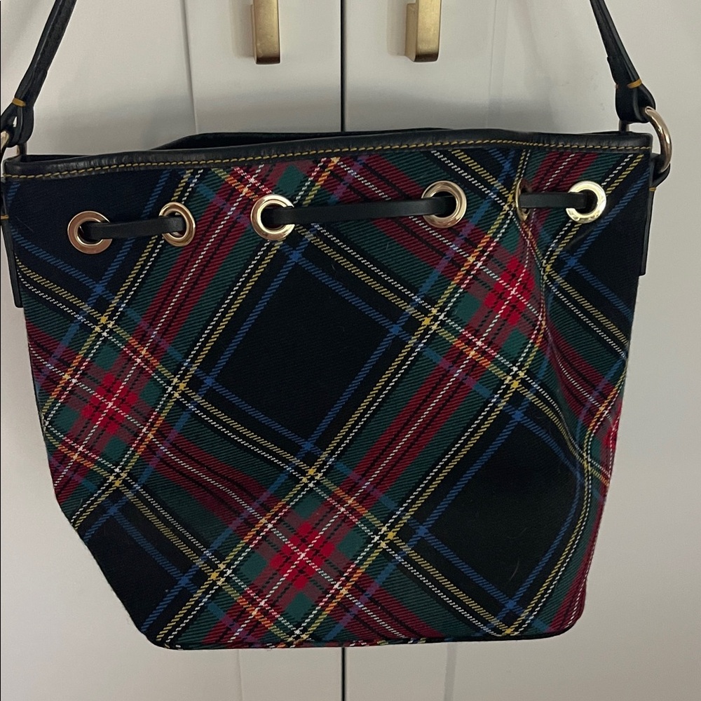 Dooney & Bourke Tartan Shoulder Bag - Red, Blue, Green bucket bag - Picture 4 of 6